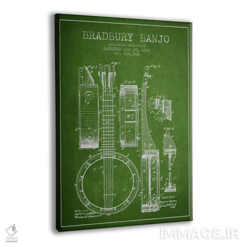 تابلو طرح ثبت اختراع بانجو (سبز) اثر پیکسل کهنه (استودیو/نام هنری) - نمای پرسپکتیو محصول