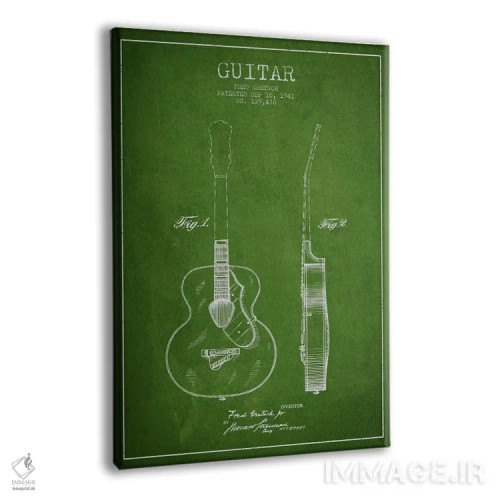 تابلو طرح ثبت اختراع گیتار (سبز) اثر پیکسل کهنه (استودیو/نام هنری) - نمای پرسپکتیو محصول
