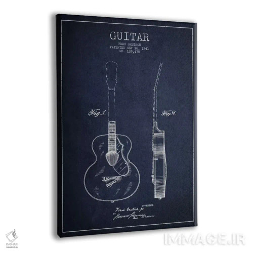 تابلو طرح ثبت اختراع گیتار (آبی نفتی) اثر پیکسل کهنه (استودیو/نام هنری) - نمای پرسپکتیو محصول