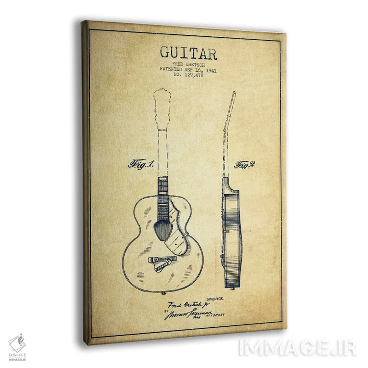 تابلو طرح ثبت اختراع گیتار (کهنه) اثر پیکسل کهنه (استودیو/نام هنری) - نمای پرسپکتیو محصول