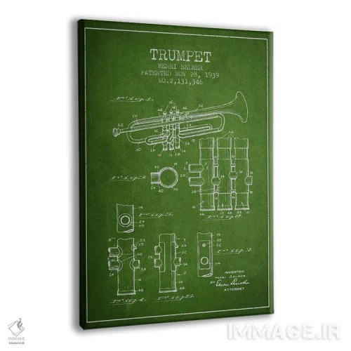 تابلو طرح ثبت اختراع ترومپت (سبز) اثر پیکسل کهنه (استودیو/نام هنری) - نمای پرسپکتیو محصول