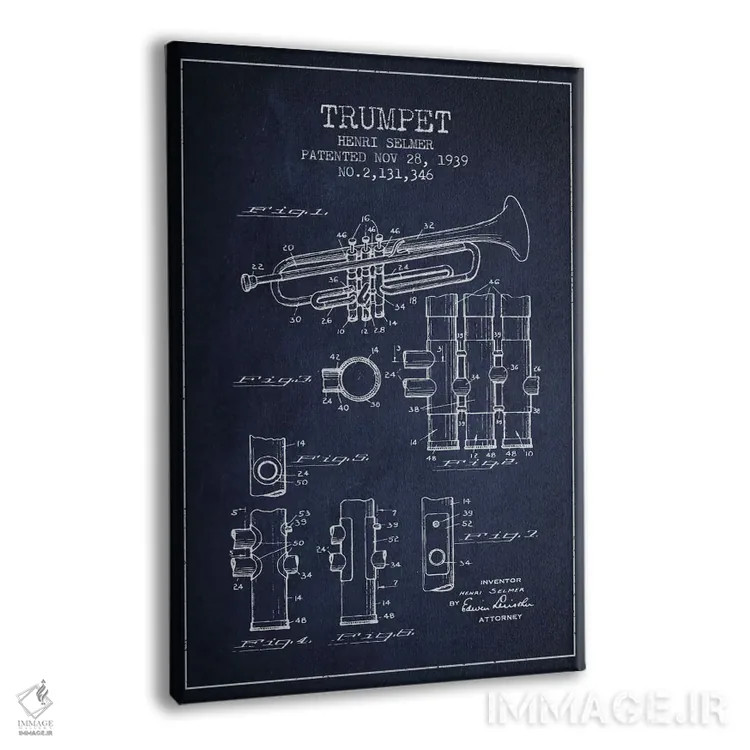 تابلو طرح ثبت اختراع ترومپت (آبی نفتی) اثر پیکسل کهنه (استودیو/نام هنری) - نمای پرسپکتیو محصول