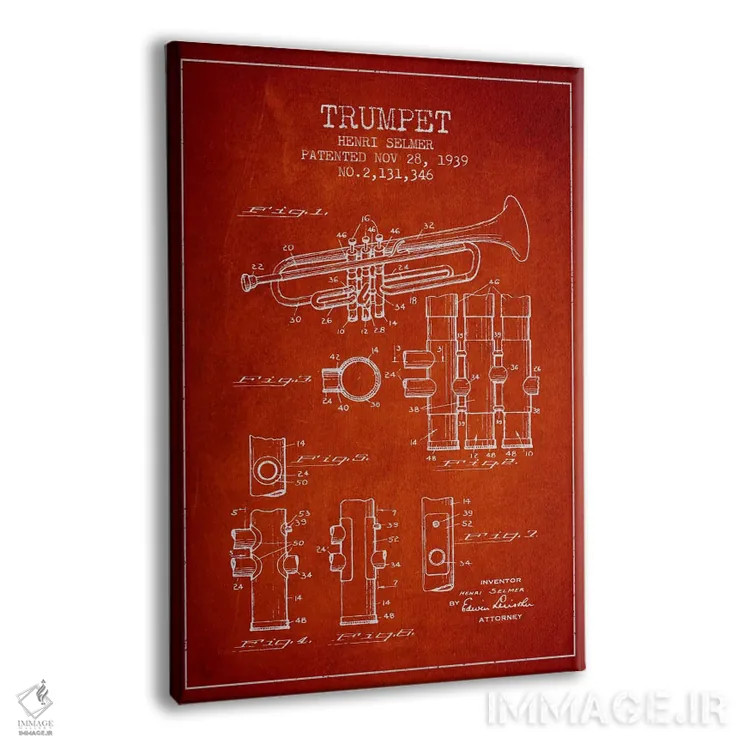 تابلو طرح ثبت اختراع ترومپت (قرمز) اثر پیکسل کهنه (استودیو/نام هنری) - نمای پرسپکتیو محصول