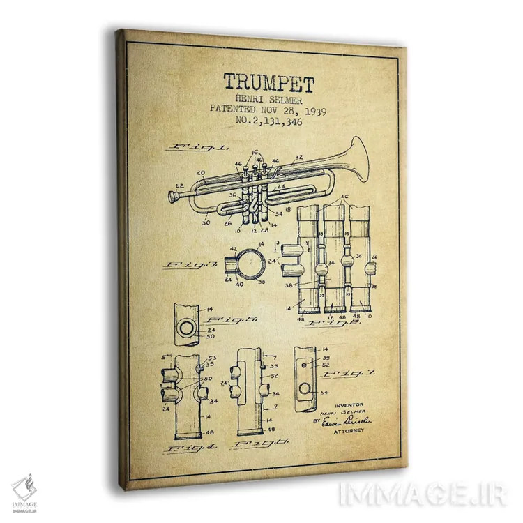 تابلو طرح ثبت اختراع ترومپت (کهنه) اثر پیکسل کهنه (استودیو/نام هنری) - نمای پرسپکتیو محصول