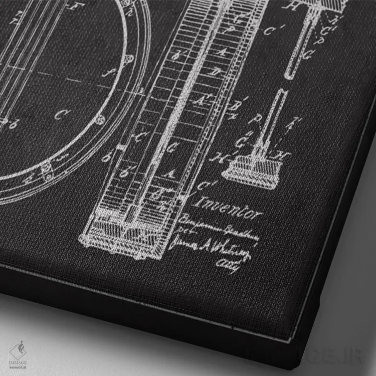 تابلو طرح ثبت اختراع بانجو (زغالی) اثر پیکسل کهنه (استودیو/نام هنری) - نمای نزدیک بافت بوم