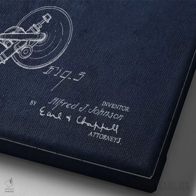 تابلو طرح ثبت اختراع ترومپت (آبی نفتی) اثر پیکسل کهنه (استودیو/نام هنری) - نمای نزدیک بافت بوم