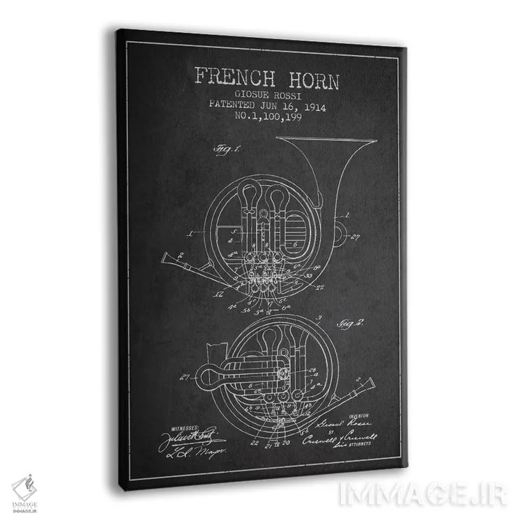تابلو طرح ثبت اختراع هورن (زغالی) (ساز بادی برنجی) اثر پیکسل کهنه (استودیو/نام هنری) - نمای پرسپکتیو محصول