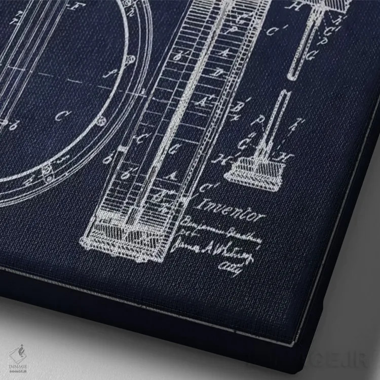 تابلو طرح ثبت اختراع بانجو (آبی نفتی) اثر پیکسل کهنه (استودیو/نام هنری) - نمای نزدیک بافت بوم