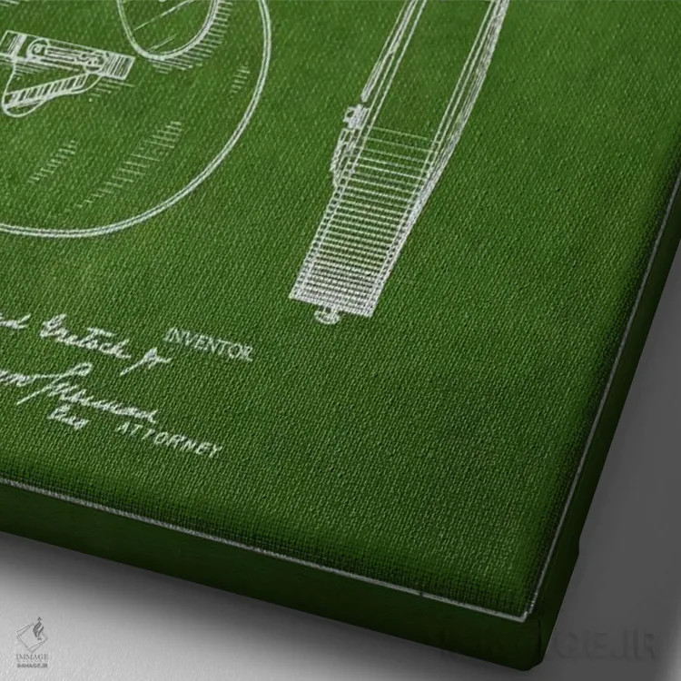 تابلو طرح ثبت اختراع گیتار (سبز) اثر پیکسل کهنه (استودیو/نام هنری) - نمای نزدیک بافت بوم