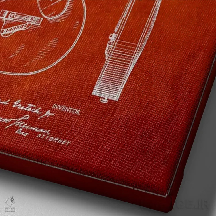 تابلو طرح ثبت اختراع گیتار (قرمز) اثر پیکسل کهنه (استودیو/نام هنری) - نمای نزدیک بافت بوم