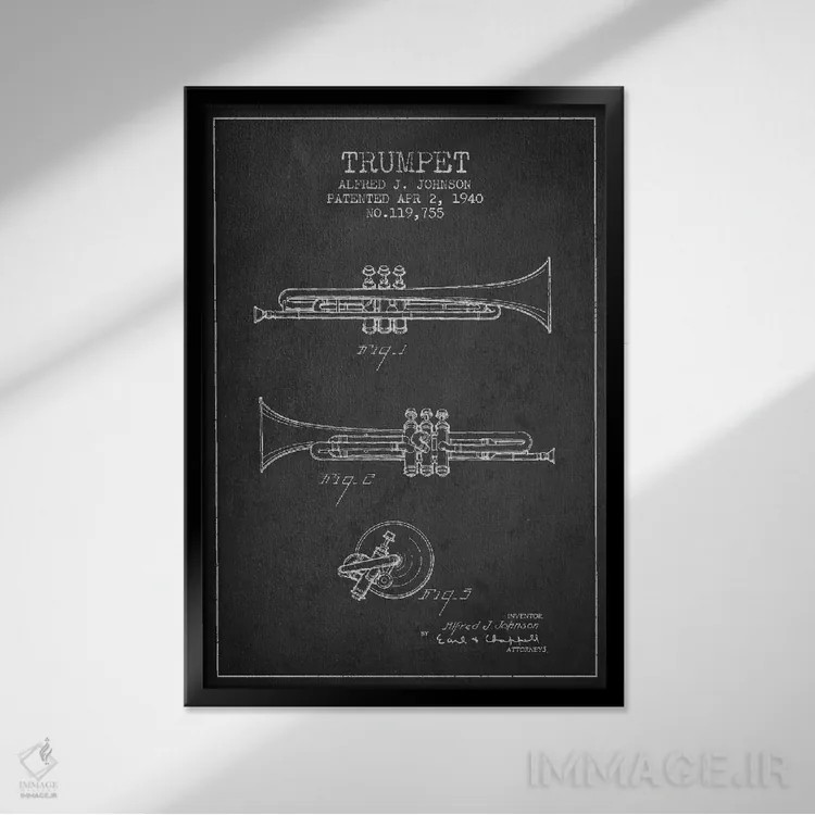 تابلو طرح ثبت اختراع ترومپت (زغالی) اثر پیکسل کهنه (استودیو/نام هنری) - نمای قابدار مشکی