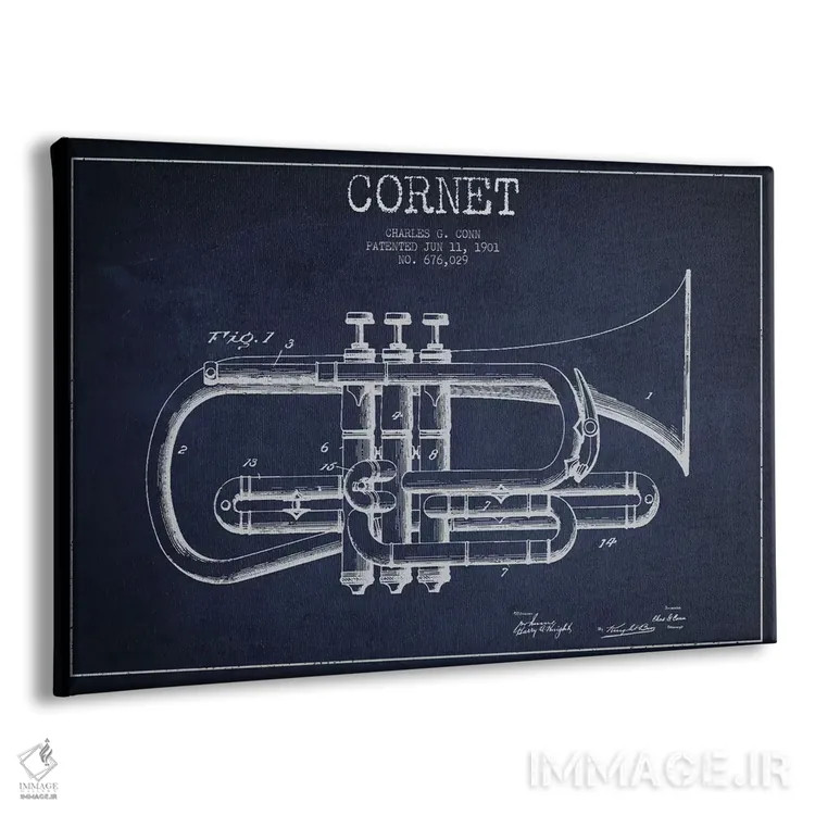 تابلو طرح ثبت اختراع کورنت (آبی نفتی) اثر پیکسل کهنه (استودیو/نام هنری) - نمای پرسپکتیو محصول