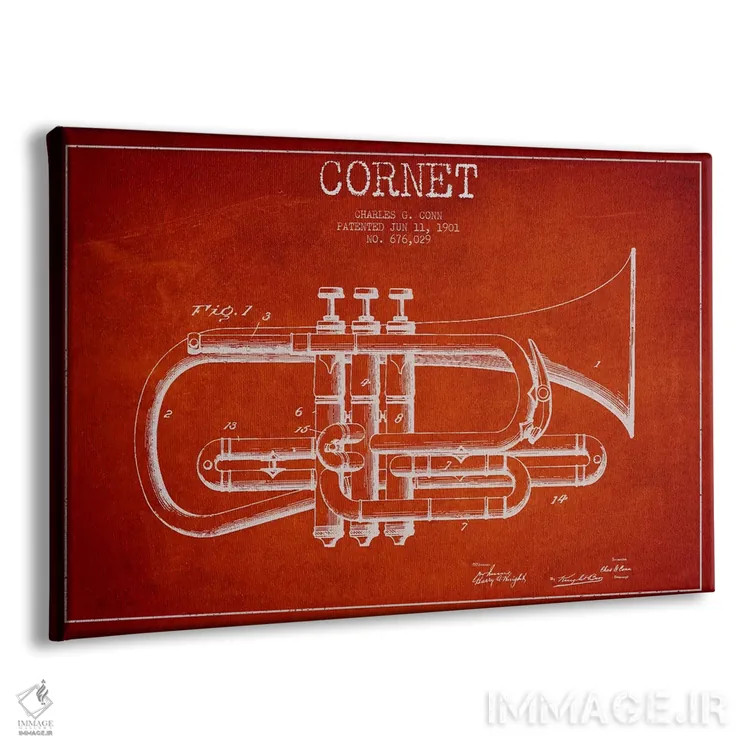 تابلو طرح ثبت اختراع کورنت (قرمز) اثر پیکسل کهنه (استودیو/نام هنری) - نمای پرسپکتیو محصول