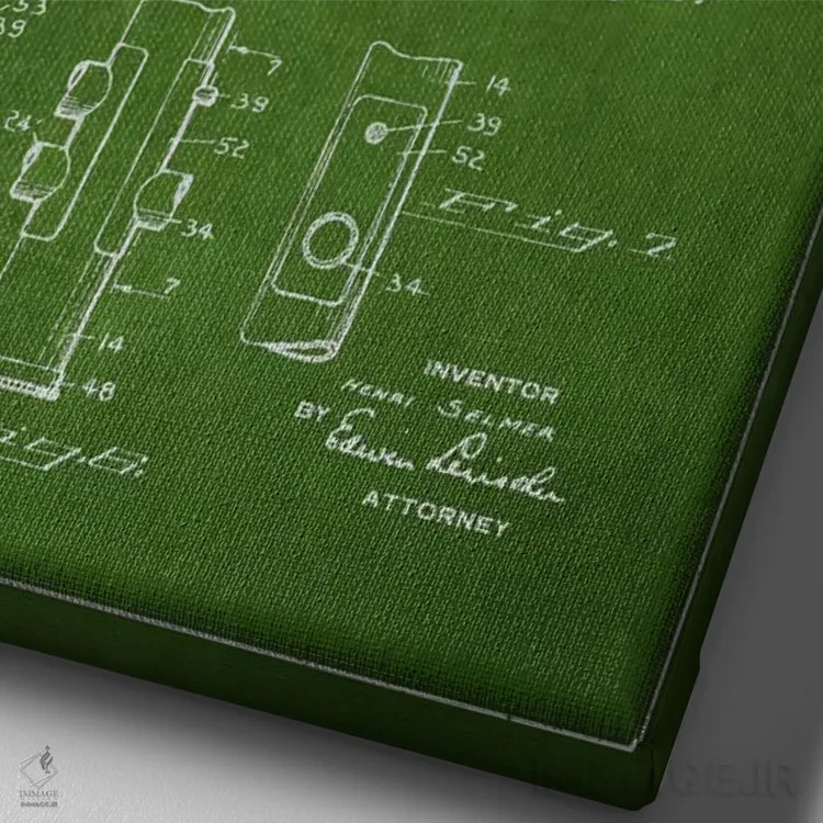 تابلو طرح ثبت اختراع ترومپت (سبز) اثر پیکسل کهنه (استودیو/نام هنری) - نمای نزدیک بافت بوم