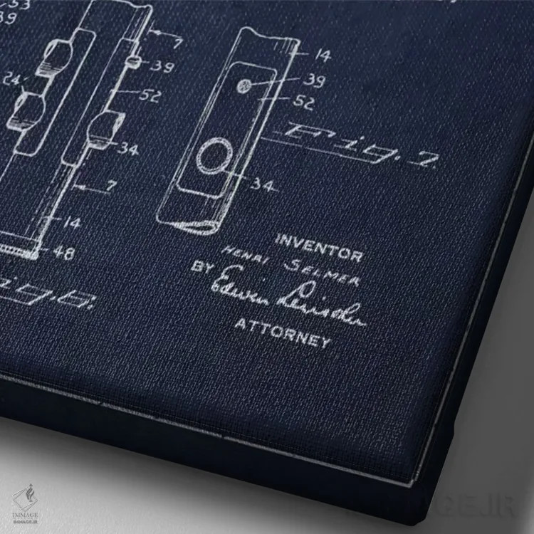 تابلو طرح ثبت اختراع ترومپت (آبی نفتی) اثر پیکسل کهنه (استودیو/نام هنری) - نمای نزدیک بافت بوم