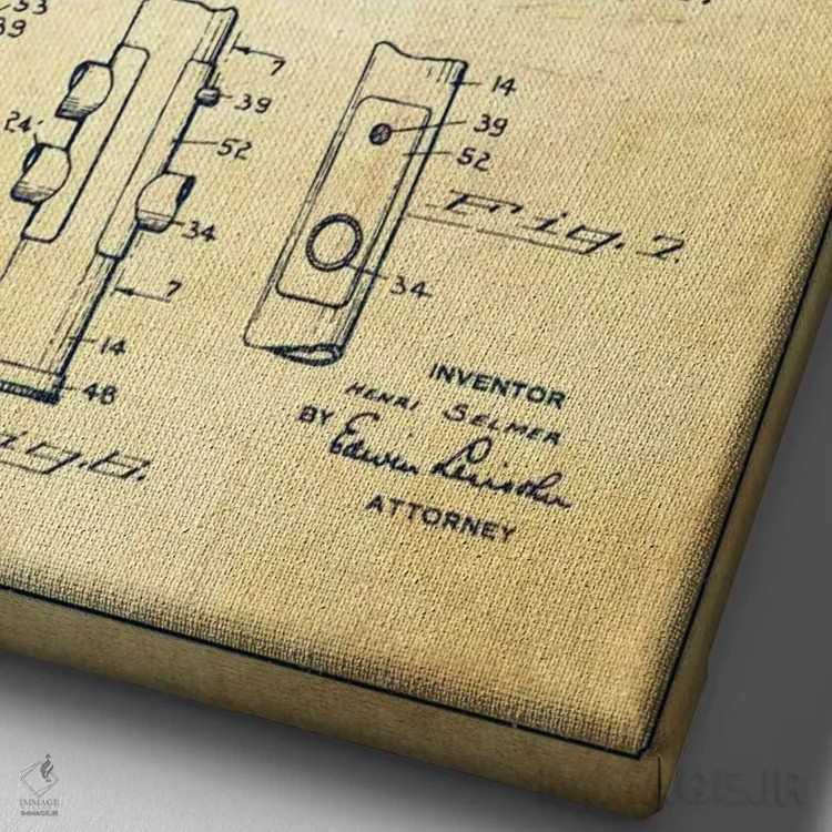 تابلو طرح ثبت اختراع ترومپت (کهنه) اثر پیکسل کهنه (استودیو/نام هنری) - نمای نزدیک بافت بوم