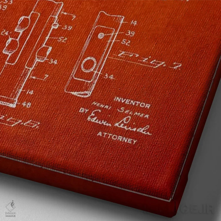 تابلو طرح ثبت اختراع ترومپت (قرمز) اثر پیکسل کهنه (استودیو/نام هنری) - نمای نزدیک بافت بوم