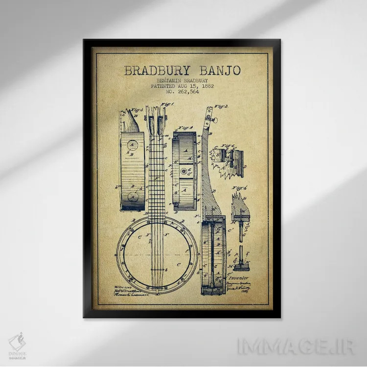 تابلو طرح ثبت اختراع بانجو (کهنه) اثر پیکسل کهنه (استودیو/نام هنری) - نمای قابدار مشکی