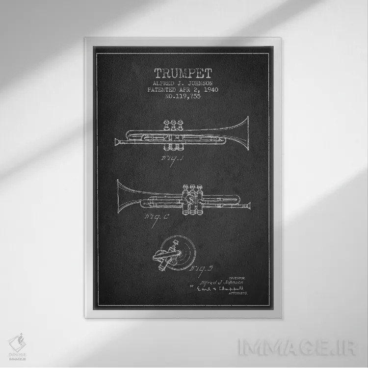 تابلو طرح ثبت اختراع ترومپت (زغالی) اثر پیکسل کهنه (استودیو/نام هنری) - نمای قابدار سفید