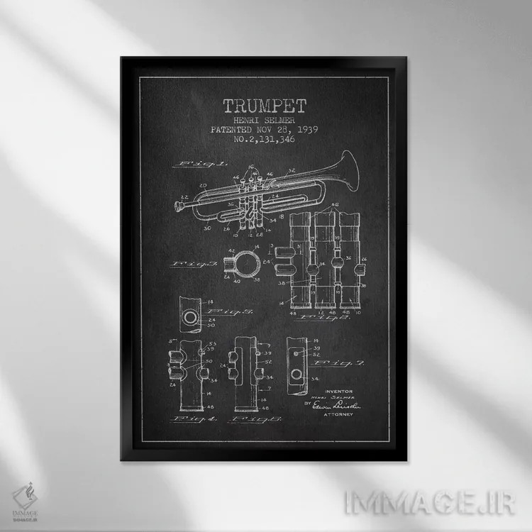 تابلو طرح ثبت اختراع ترومپت (زغالی) اثر پیکسل کهنه (استودیو/نام هنری) - نمای قابدار مشکی