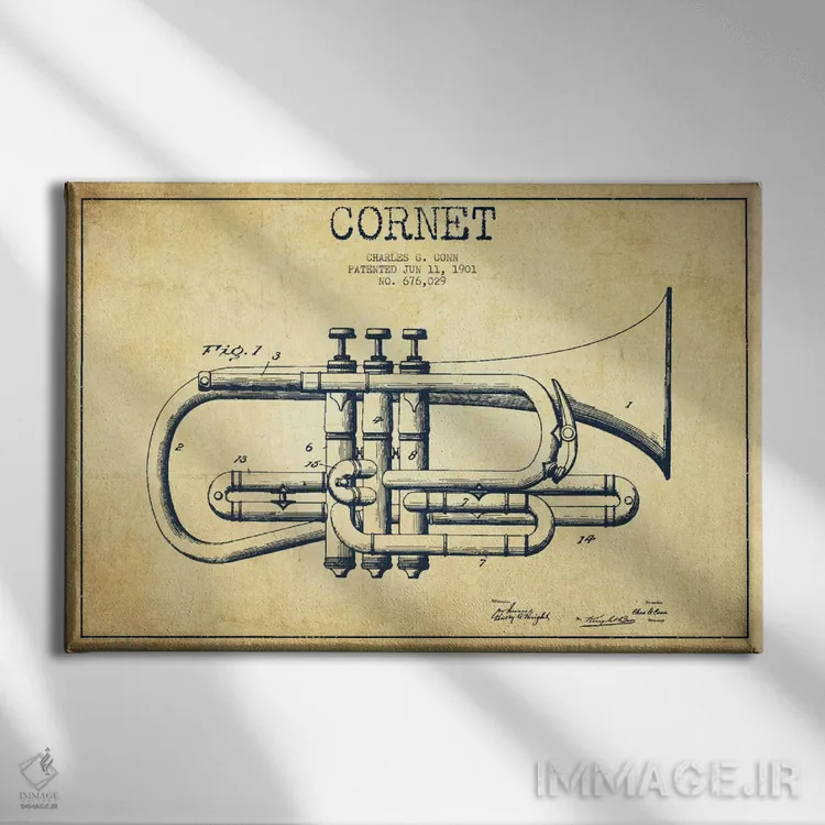 تابلو طرح ثبت اختراع کورنت (کهنه) اثر پیکسل کهنه (استودیو/نام هنری) - نمای روبهرو روی دیوار