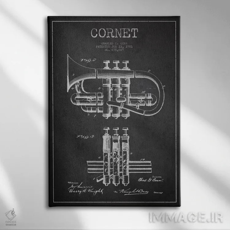 تابلو طرح ثبت اختراع کورنت (زغالی) اثر پیکسل کهنه (استودیو/نام هنری) - نمای روبهرو روی دیوار