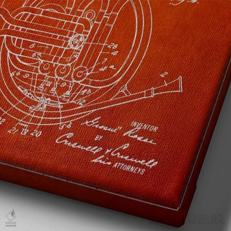 تابلو طرح ثبت اختراع هورن (قرمز) (ساز بادی برنجی) اثر پیکسل کهنه (استودیو/نام هنری) - نمای نزدیک بافت بوم