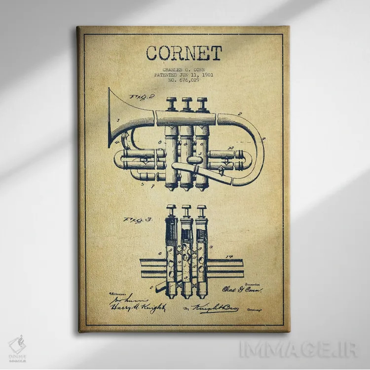 تابلو طرح ثبت اختراع کورنت (کهنه) اثر پیکسل کهنه (استودیو/نام هنری) - نمای روبهرو روی دیوار