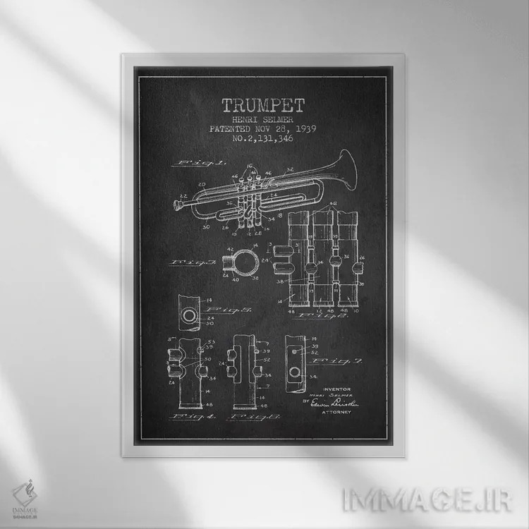 تابلو طرح ثبت اختراع ترومپت (زغالی) اثر پیکسل کهنه (استودیو/نام هنری) - نمای قابدار سفید