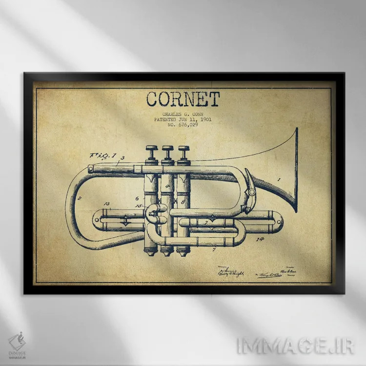 تابلو طرح ثبت اختراع کورنت (کهنه) اثر پیکسل کهنه (استودیو/نام هنری) - نمای قابدار مشکی