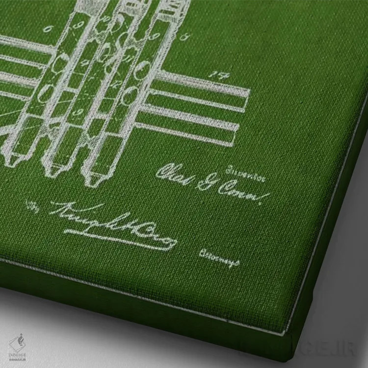 تابلو طرح ثبت اختراع کورنت (سبز) اثر پیکسل کهنه (استودیو/نام هنری) - نمای نزدیک بافت بوم