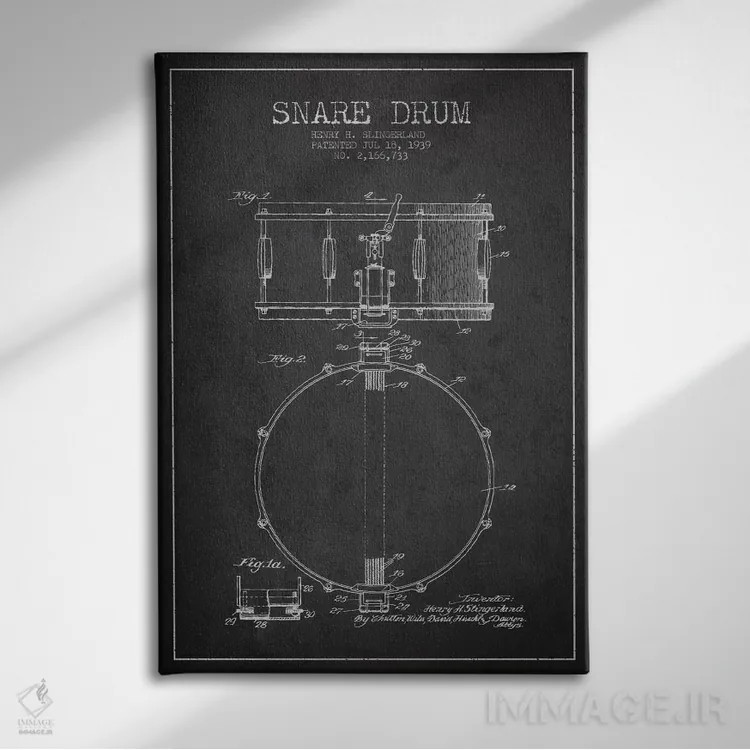 تابلو طرح ثبت اختراع درام (زغالی) (ساز کوبهای) اثر پیکسل کهنه (استودیو/نام هنری) - نمای روبهرو روی دیوار