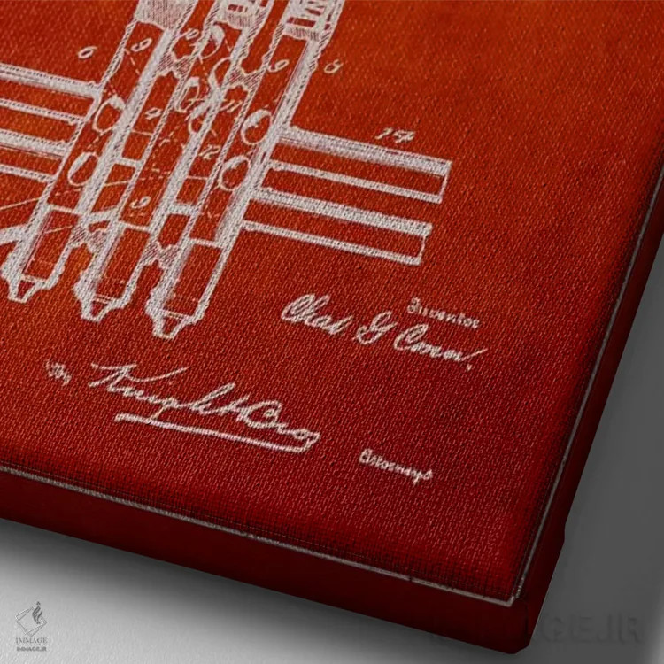 تابلو طرح ثبت اختراع کورنت (قرمز) اثر پیکسل کهنه (استودیو/نام هنری) - نمای نزدیک بافت بوم