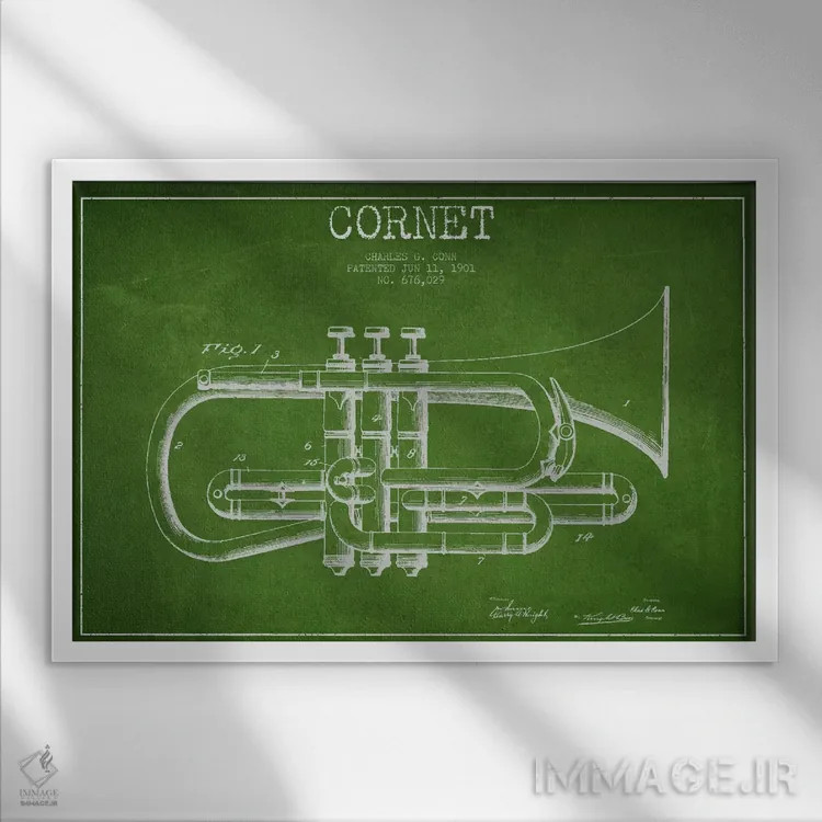 تابلو طرح ثبت اختراع کورنت (سبز) اثر پیکسل کهنه (استودیو/نام هنری) - نمای قابدار سفید