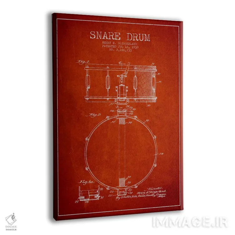 تابلو طرح ثبت اختراع درام (قرمز) اثر پیکسل کهنه (استودیو/نام هنری) - نمای پرسپکتیو محصول