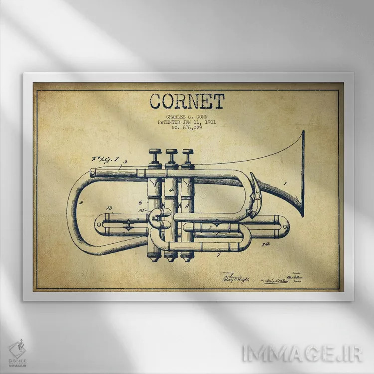 تابلو طرح ثبت اختراع کورنت (کهنه) اثر پیکسل کهنه (استودیو/نام هنری) - نمای قابدار سفید