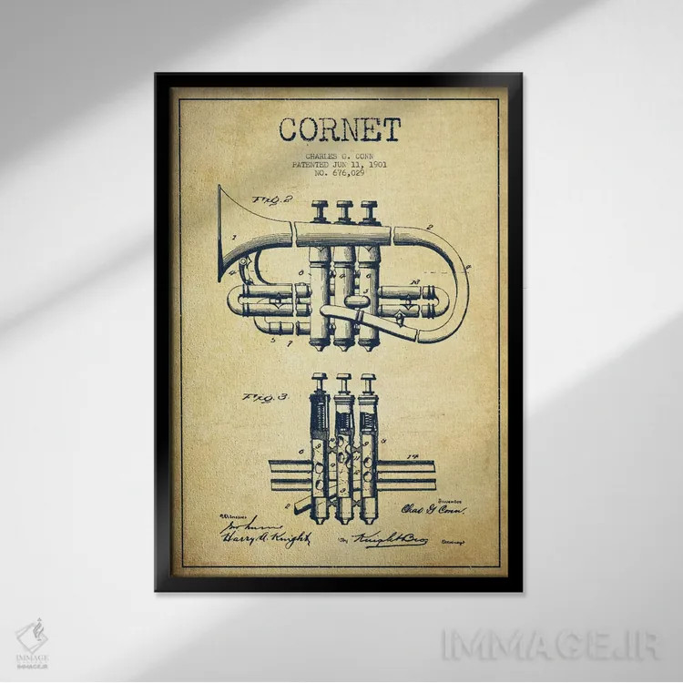 تابلو طرح ثبت اختراع کورنت (کهنه) اثر پیکسل کهنه (استودیو/نام هنری) - نمای قابدار مشکی