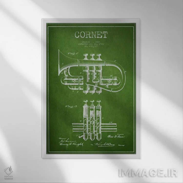 تابلو طرح ثبت اختراع کورنت (سبز) اثر پیکسل کهنه (استودیو/نام هنری) - نمای قابدار سفید