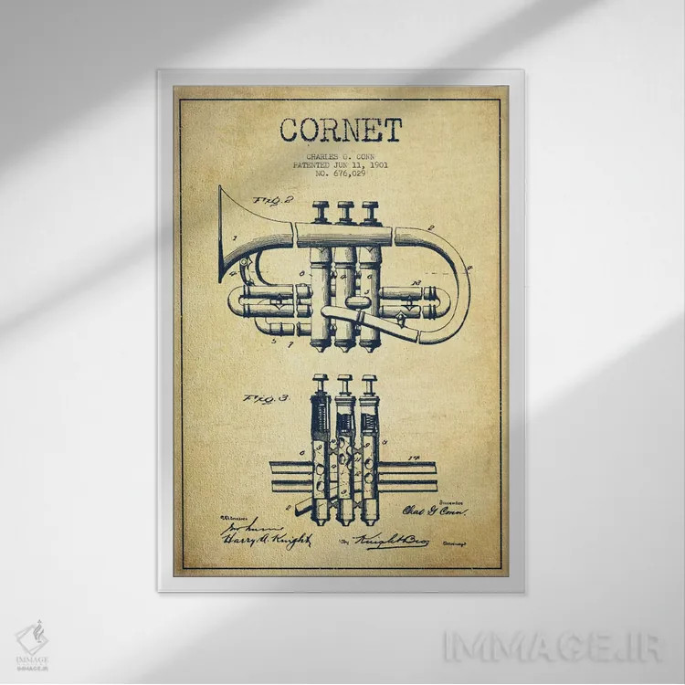 تابلو طرح ثبت اختراع کورنت (کهنه) اثر پیکسل کهنه (استودیو/نام هنری) - نمای قابدار سفید