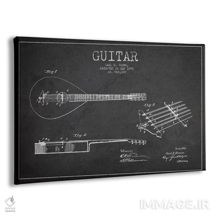 تابلو طرح ثبت اختراع گیتار (زغالی) اثر پیکسل کهنه (استودیو/نام هنری) - نمای پرسپکتیو محصول
