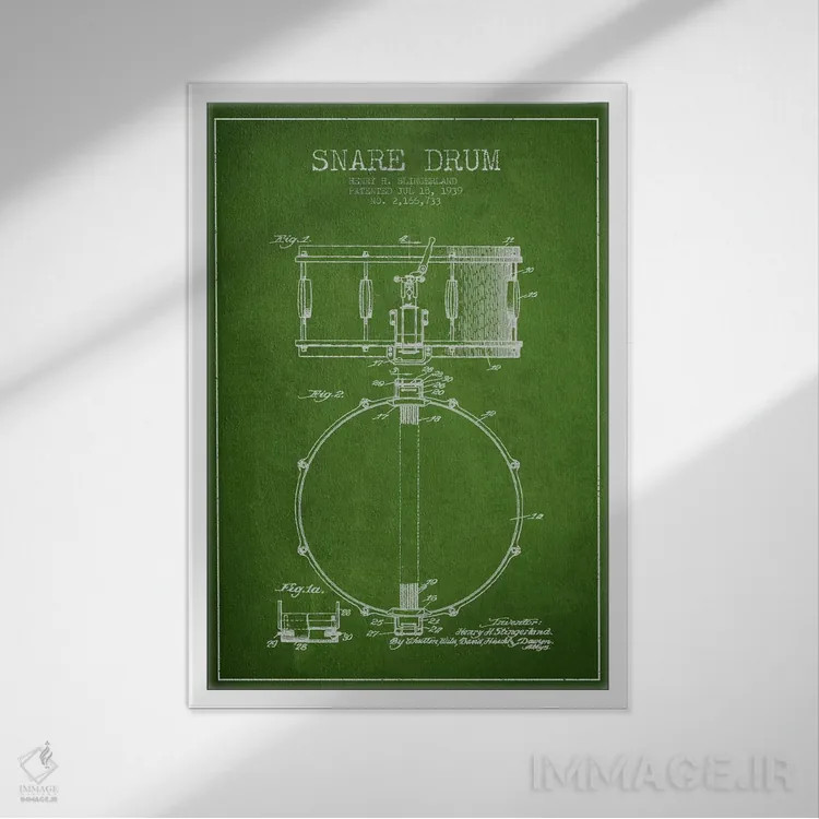 تابلو طرح ثبت اختراع درام (سبز) اثر پیکسل کهنه (استودیو/نام هنری) - نمای قابدار سفید