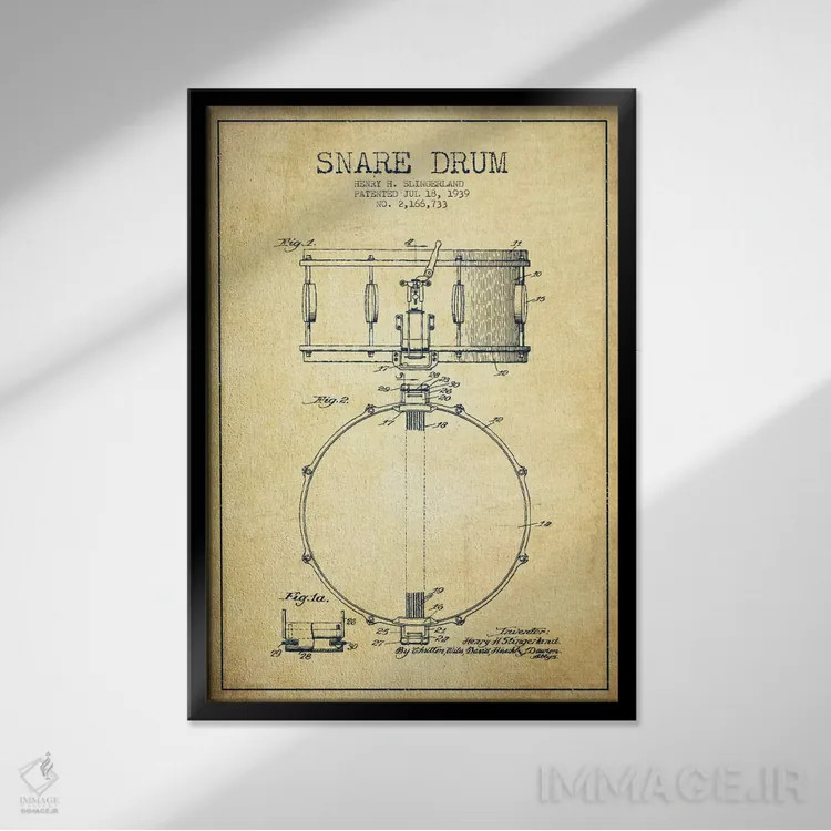 تابلو طرح ثبت اختراع درام (کهنه) اثر پیکسل کهنه (استودیو/نام هنری) - نمای قابدار مشکی