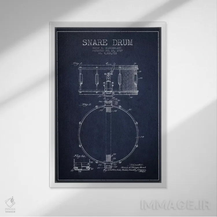 تابلو طرح ثبت اختراع درام (آبی نفتی) اثر پیکسل کهنه (استودیو/نام هنری) - نمای قابدار سفید