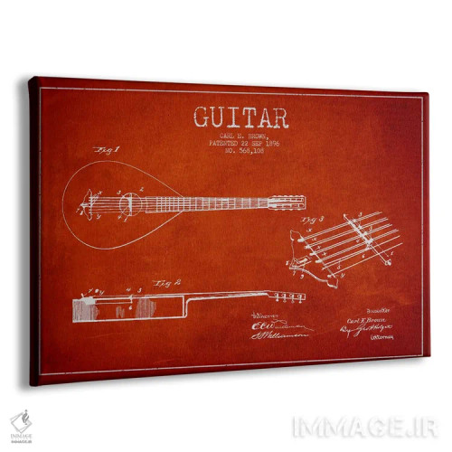 تابلو طرح ثبت اختراع گیتار (قرمز) اثر پیکسل کهنه (استودیو/نام هنری) - نمای پرسپکتیو محصول