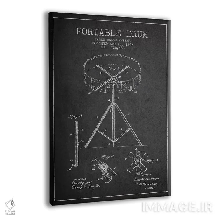 تابلو طرح ثبت اختراع درام (زغالی) اثر پیکسل کهنه (استودیو/نام هنری) - نمای پرسپکتیو محصول