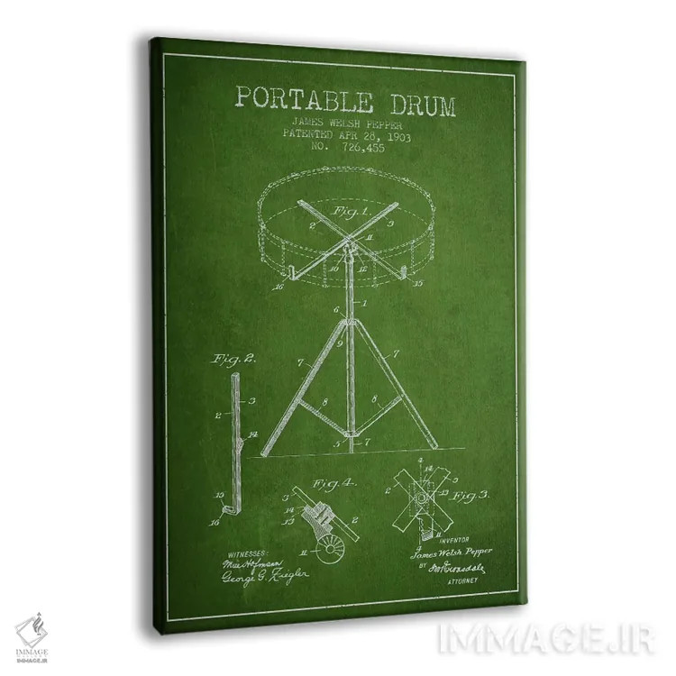 تابلو طرح ثبت اختراع درام (سبز) اثر پیکسل کهنه (استودیو/نام هنری) - نمای پرسپکتیو محصول