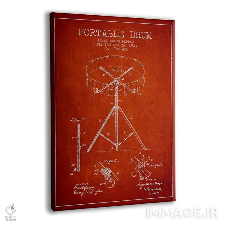 تابلو طرح ثبت اختراع درام (قرمز) اثر پیکسل کهنه (استودیو/نام هنری) - نمای پرسپکتیو محصول