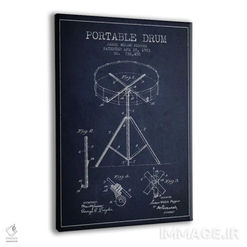 تابلو طرح ثبت اختراع درام (آبی نفتی) اثر پیکسل کهنه (استودیو/نام هنری) - نمای پرسپکتیو محصول