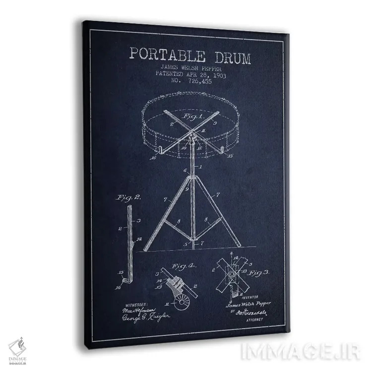 تابلو طرح ثبت اختراع درام (آبی نفتی) اثر پیکسل کهنه (استودیو/نام هنری) - نمای پرسپکتیو محصول