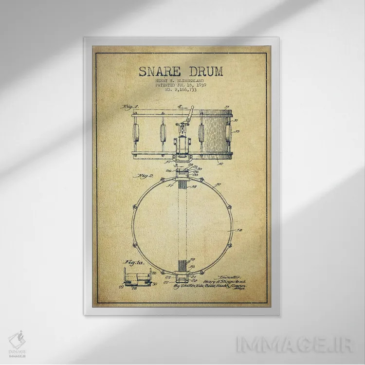 تابلو طرح ثبت اختراع درام (کهنه) اثر پیکسل کهنه (استودیو/نام هنری) - نمای قابدار سفید